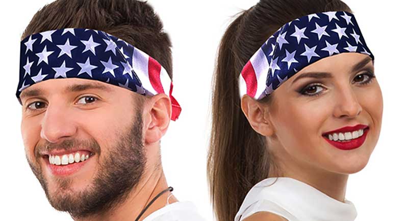 American Flag Bandana as a headband