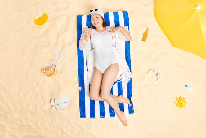 sunbathing-custom printed beach towel