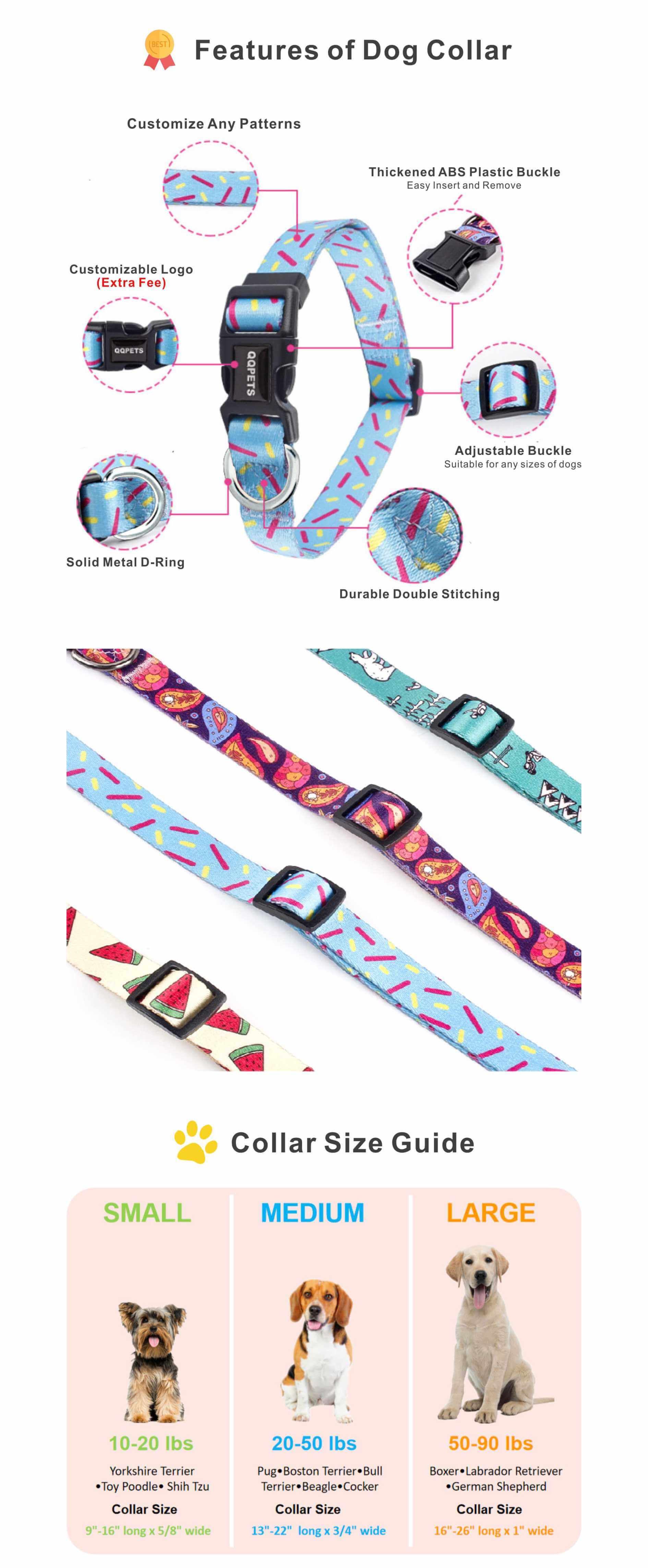 High-quality Polyester Custom Buckle Dog Collars Bulk